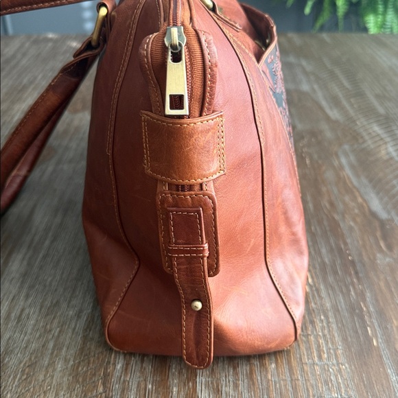 VALENCHI Genuine Real Leather Tote Bag/Purse Flower Embossed - Picture 4 of 17